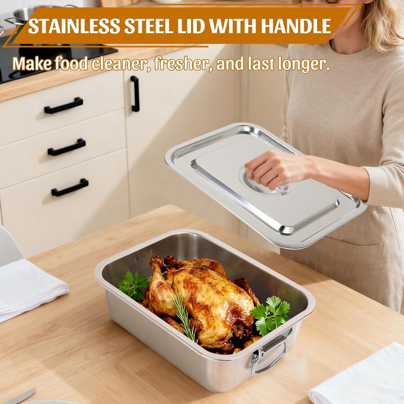 VAlinks 4 Inch Extra Deep Lasagna Pan with Lid and Handles 7.4QT Large Stainless Steel Nonstick Deep Baking Pan with Handles for Lasagna Casserole Dishes Brownie Sourdough Bread （14x10.6x4 IN) - Image 4